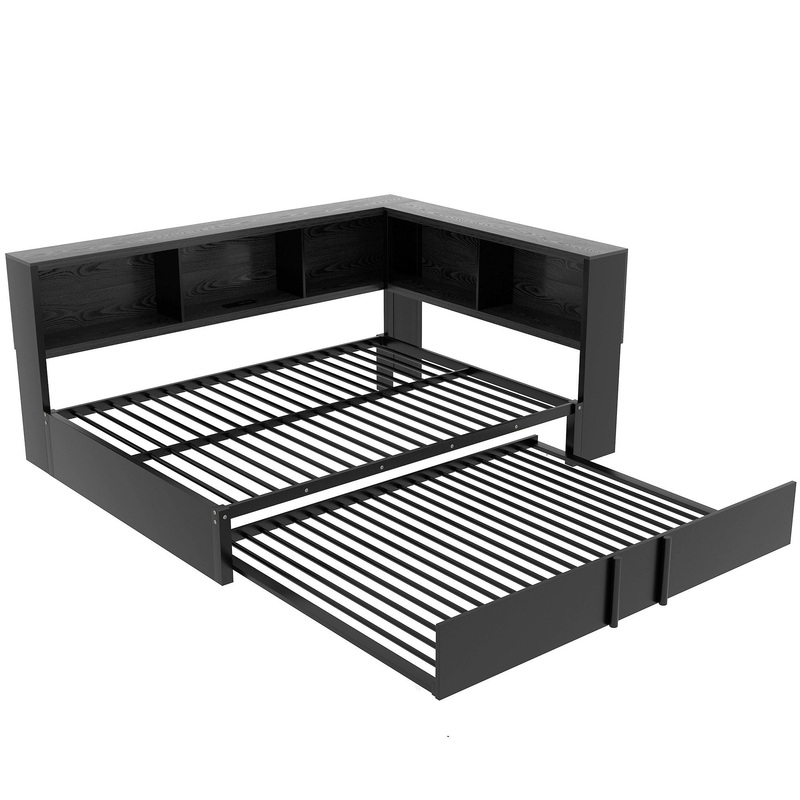 Full Size Daybed With Trundle, Storage Cabinets And USB Ports – Black