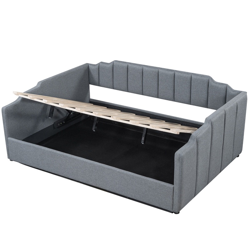 Full Size Modern Upholstered Daybed With Underneath Storage – Gray