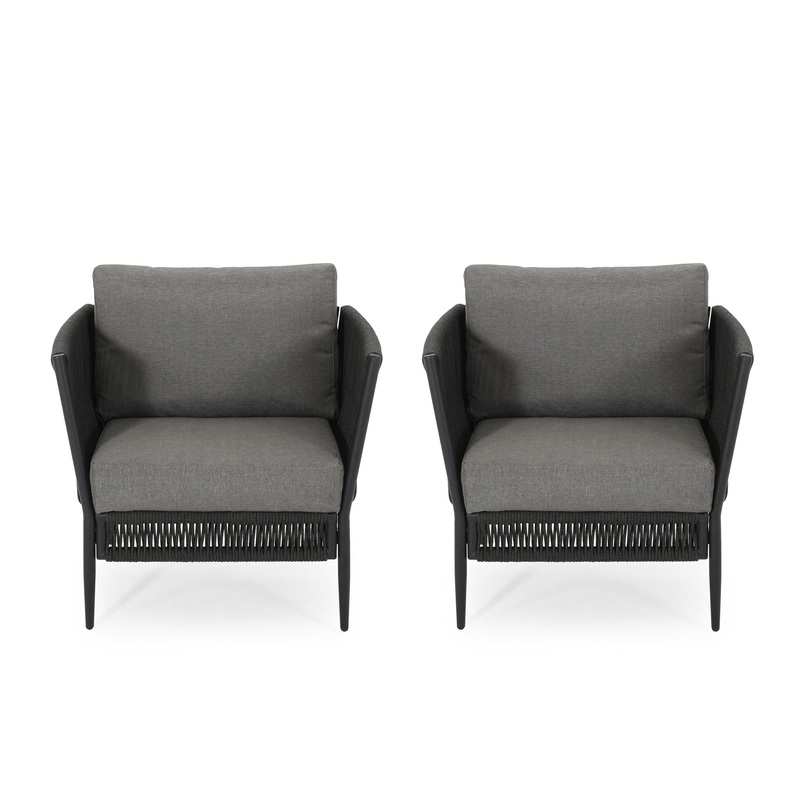Hanford – Modern Club Chair With Woven Rope Design – Gray
