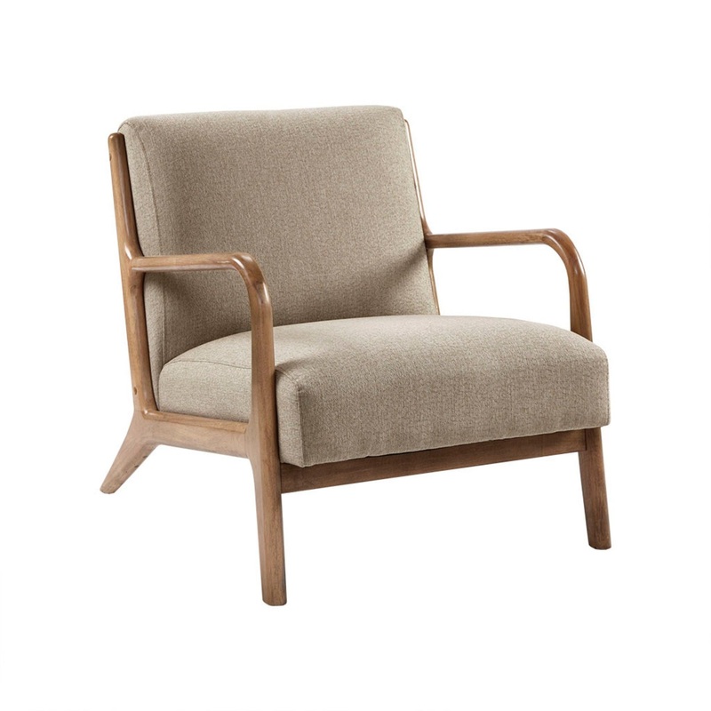 Mid – Century Lounge Chair With Upholstered Seat – Taupe