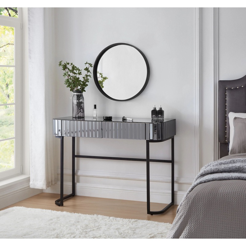 Mirrored Makeup Vanity Table With Stainless Steel Base And 2 Drawers
