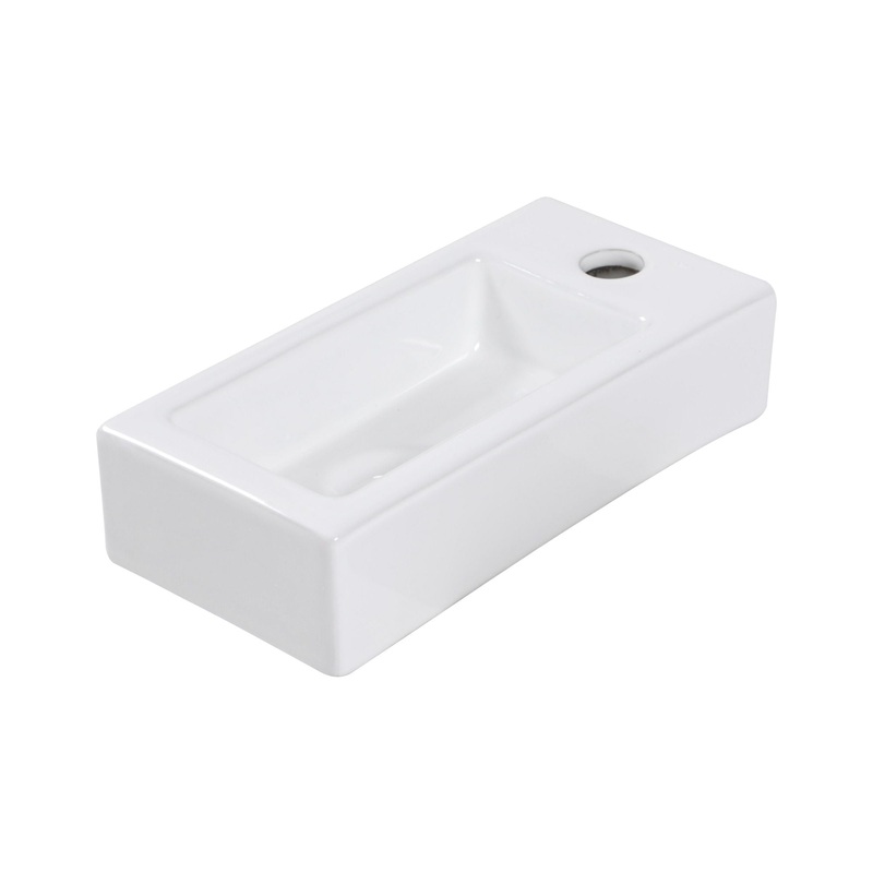 Modern Ceramic Rectangle Wall Mount Bathroom Sink With Single Faucet Hole – White