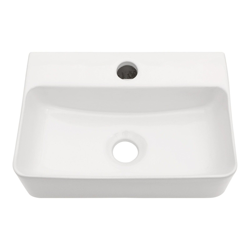 Modern Ceramic Rectangular Wall Mount Bathroom Sink With Single Faucet Hole – White