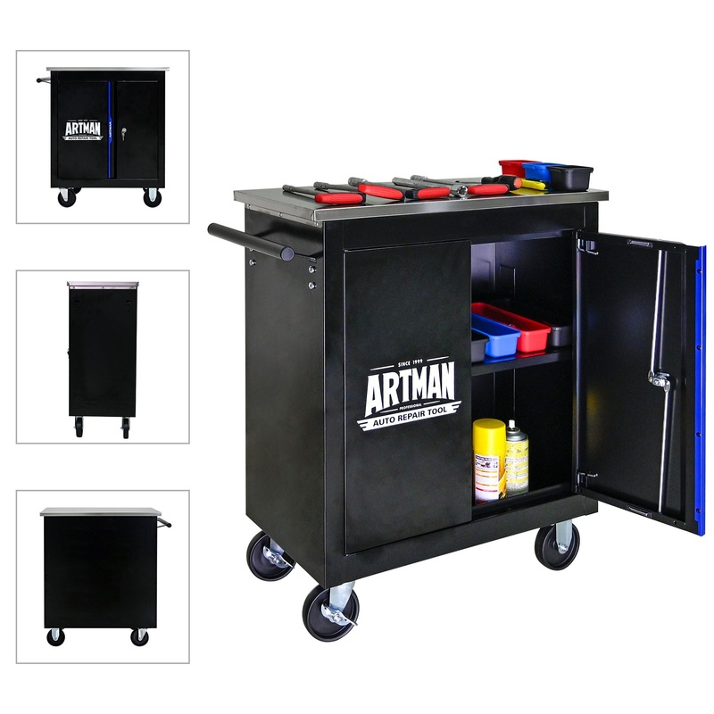 Movable Lockable Double Door Partition With Lock Multi Functional Hardware Storage Tool Car Auto Repair Locker – Black / Blue