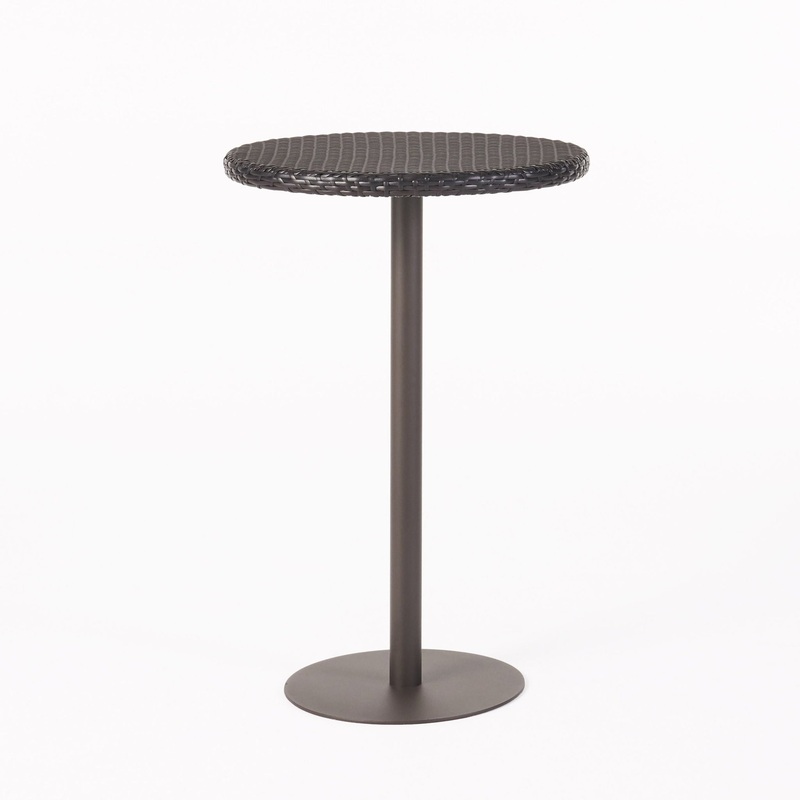 Outdoor Round Rattan Bar Table With Iron Frame – Multi Brown