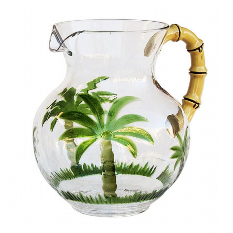Palm Tree Design 3 Quarts Unbreakable Plastic Water Pitcher With Lid And Spout, Bpa Free – Clear