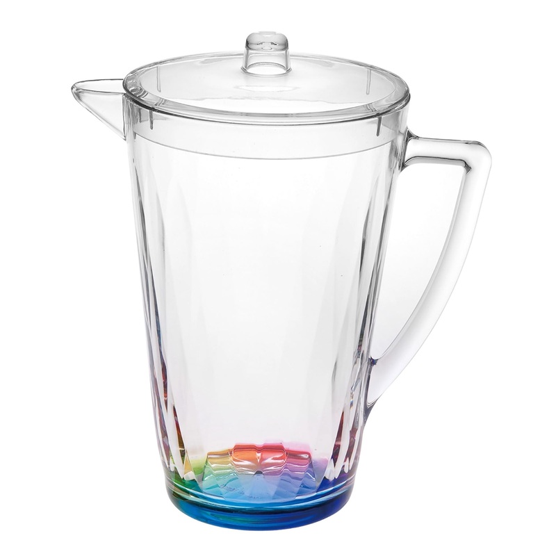 Rainbow Design Unbreakable Plastic Water Pitcher With Lid And Spout, 2.5 Quarts – Clear