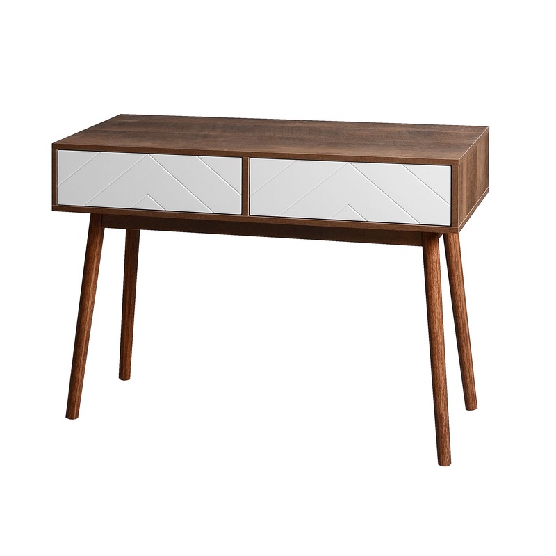 Rustic Entryway Console Table With Carved Panel Drawers And Wood Legs – Natural