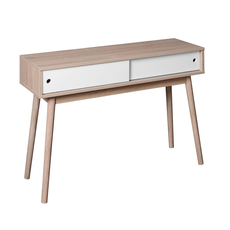 Rustic Entryway Console Table With Sliding White Doors And Wood Legs – Natural