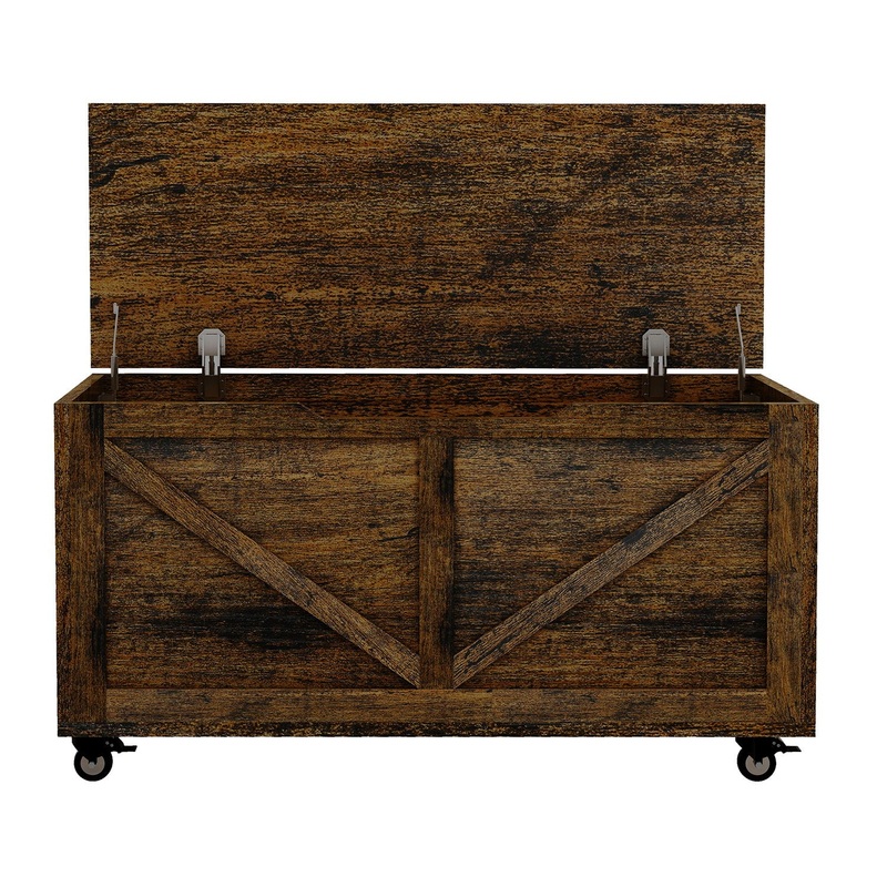Rustic Wooden Storage Chest With Wheels And Safety Hinge, 300 Lb Capacity – Rustic Brown