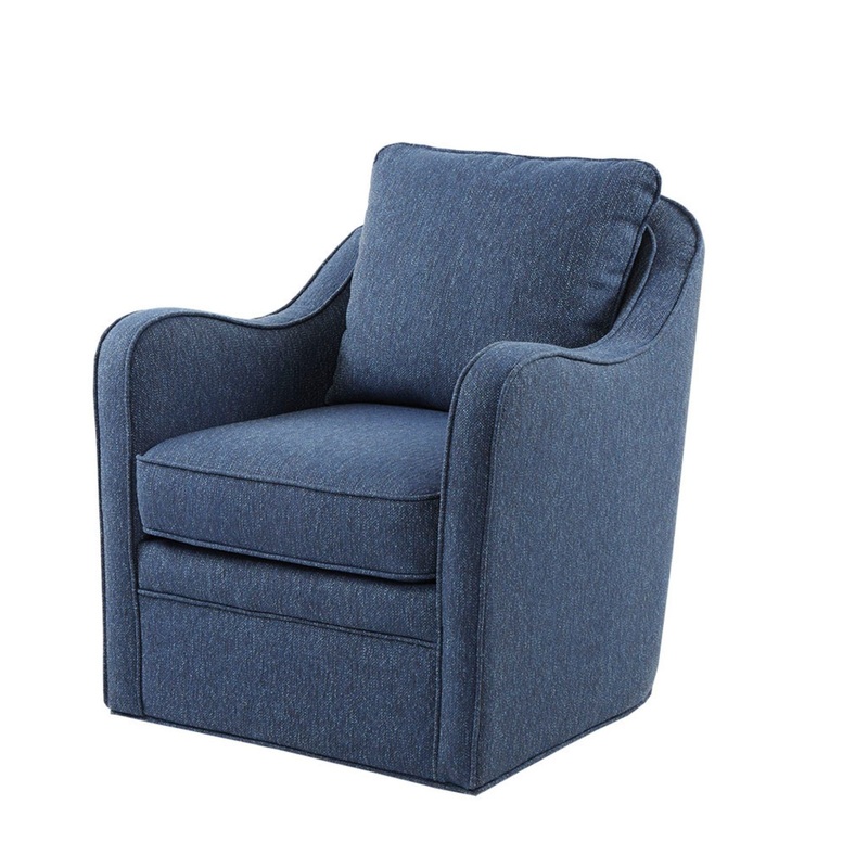 Swivel Chair With Upholstered Seat And Solid Wood Frame – Navy
