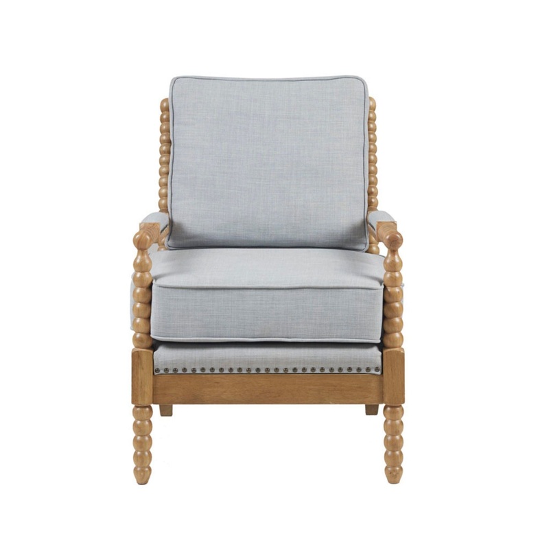 The Arm Chair With Padded Armrests – Dusty Blue / Camel Oak