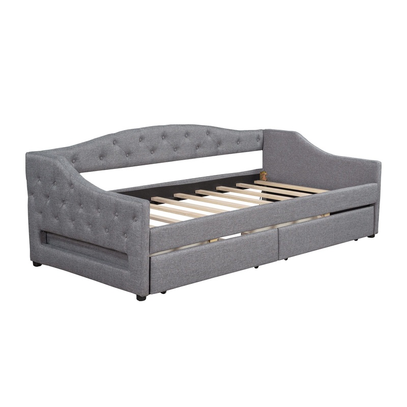 Twin Long Daybed With LED Belt, 2 Drawers – Gray