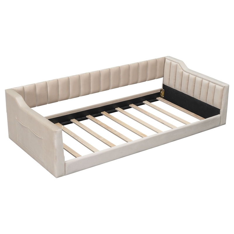 Twin Long Daybed With Side Storage Pocket – Beige