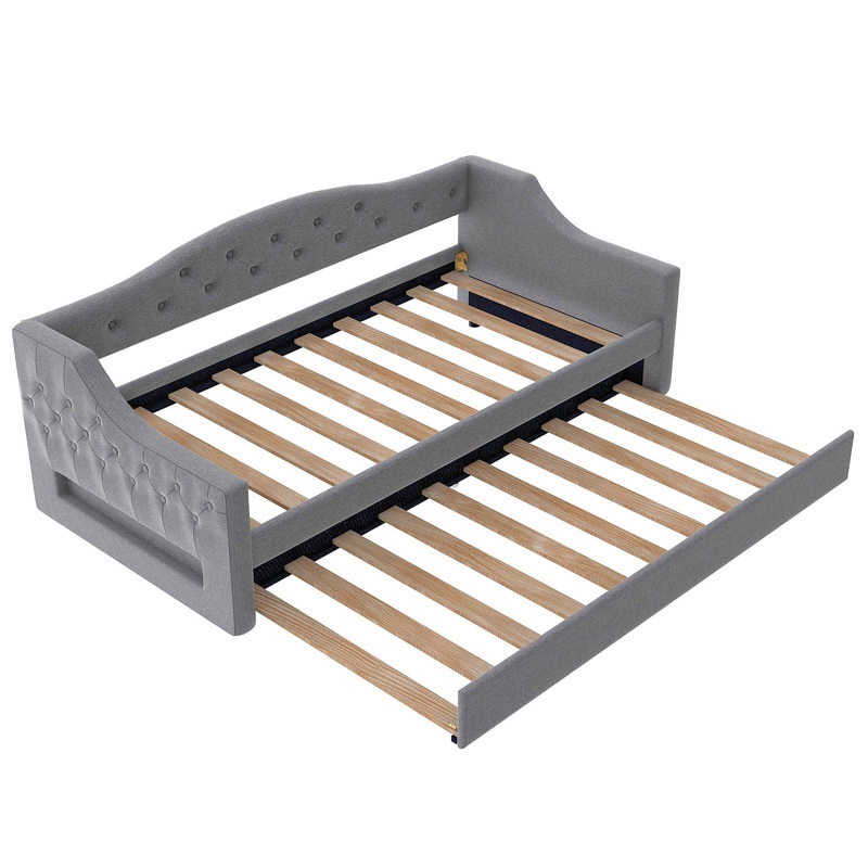 Twin Long Size Daybed With LED Belt And Trundle – Gray