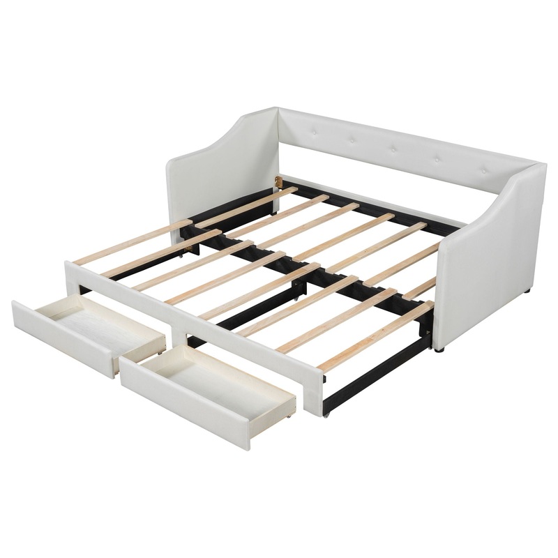 Twin Long To King Size Upholstered Daybed With 2 Drawers – Beige