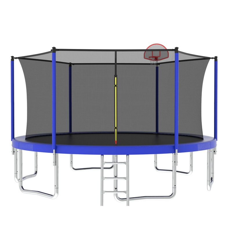 14Ft For Kids Children With Safety Enclosure Net Outdoor Backyards Large Recreational Trampoline – Blue