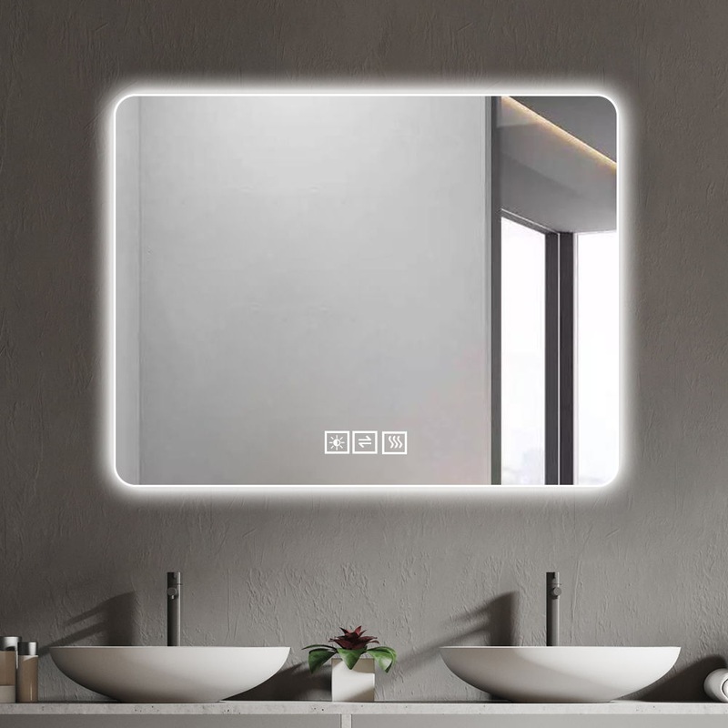 28 Bathroom Mirror With LED Lights Front And Backlit, Anti-Fog Lighted Vanity Mirrors For Wall Mounted And 5 Level Dimmable, Horizontal / Vertical – Clear