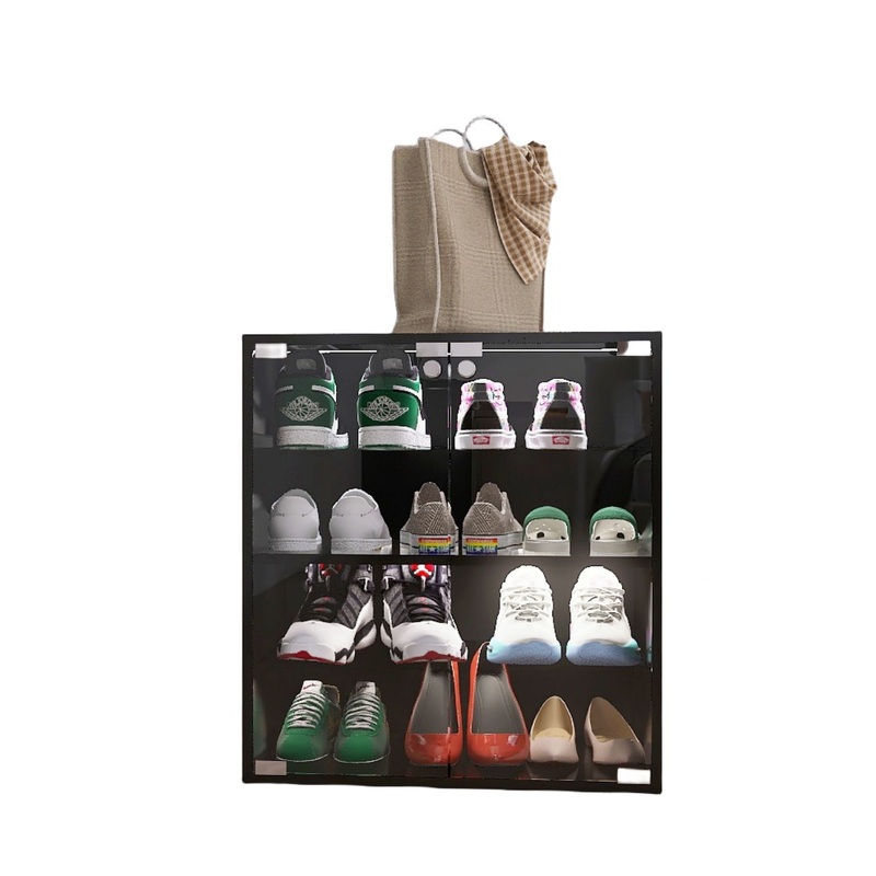 4 Layers Shoe Cabinet With Glass Door And Glass Layer Shoes Display Cabinet With LED Light Bluetooth Control – Black