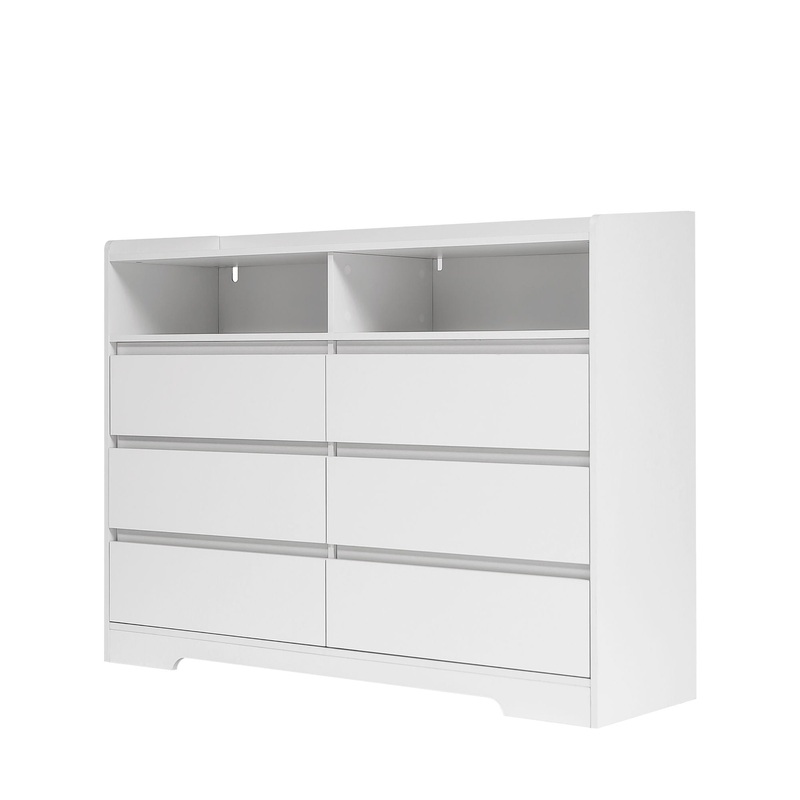 6 Drawer Dresser For Bedroom With LED Lights, Sturdy Frame – White