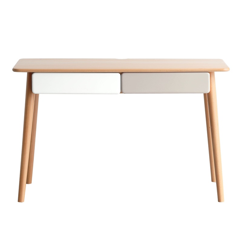 Computer Desk Large Size Office Desk With 2 Drawers, Modern Simple Style PC Table With Gap Design For Home Office – White / Gray