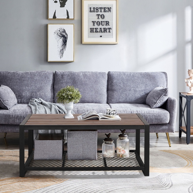 Console Coffee Table With Reclaimed Wood Finish, For Living Room – Natural