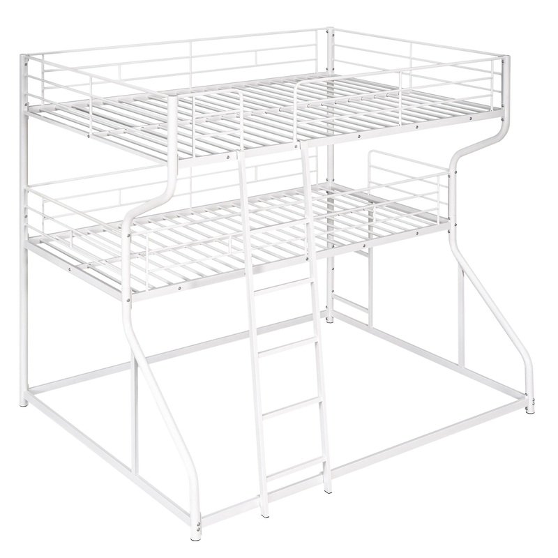 Full Long Over Twin Long Over Queen Size Triple Bunk Bed With Long And Short Ladder – White