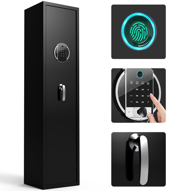 Large Capacity Quick Access Fingerprint Gun Safe, 4 – 5 Gun Biometric Metal Rifle Gun Security Cabinet Safe Locker – Black