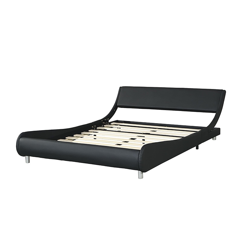 Queen Size Upholstered Platform Bed Frame, LED Lighting With Remote Controller And App, Curve Design, Wood Slat Support, No Box Spring Needed – Black