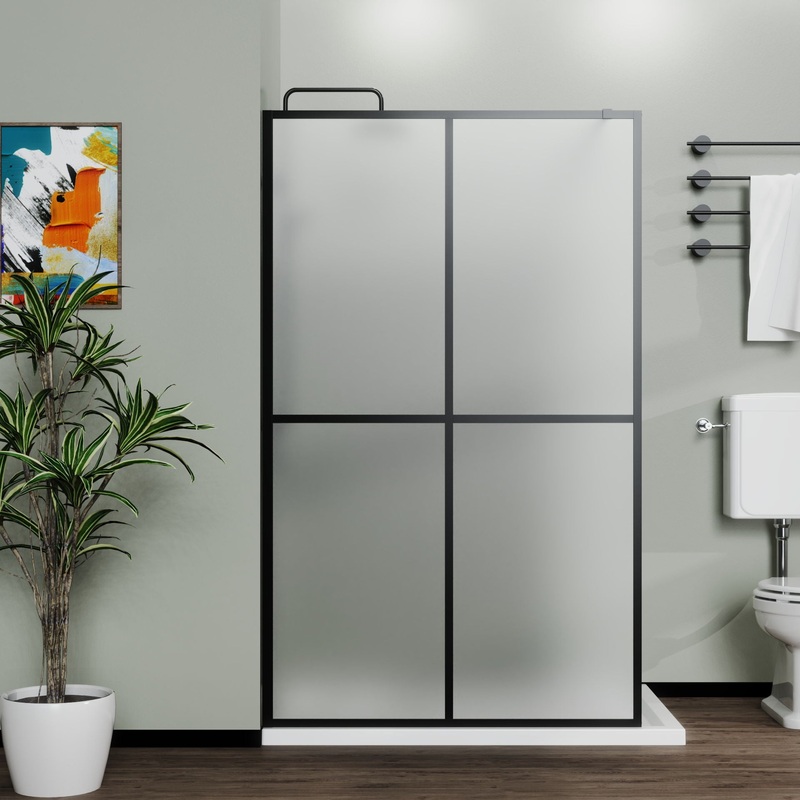 Shower Screen Door Frost Tempered Glass – Black