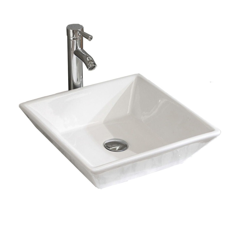 Square Bathroom Vessel Sink – White Porcelain Counter Bowl For Bathroom Vanity – White
