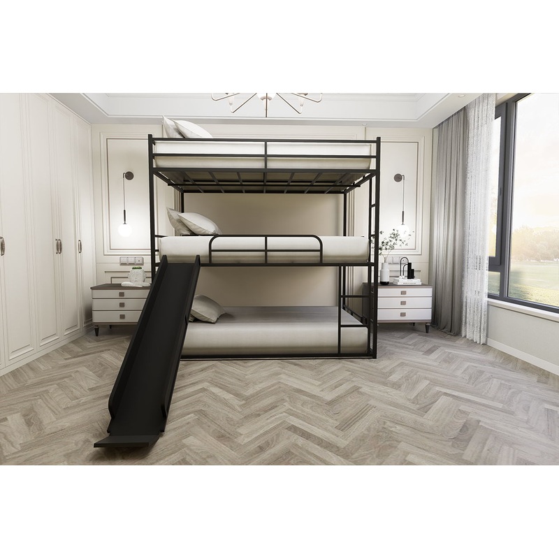 Twin Size House Loft Bed With Slide And Ladder – Black