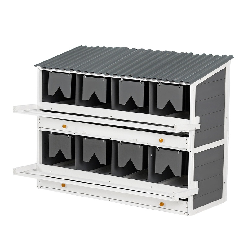 Wooden Chicken Nesting Box With 2 Egg Collection Drawers – White / Gray