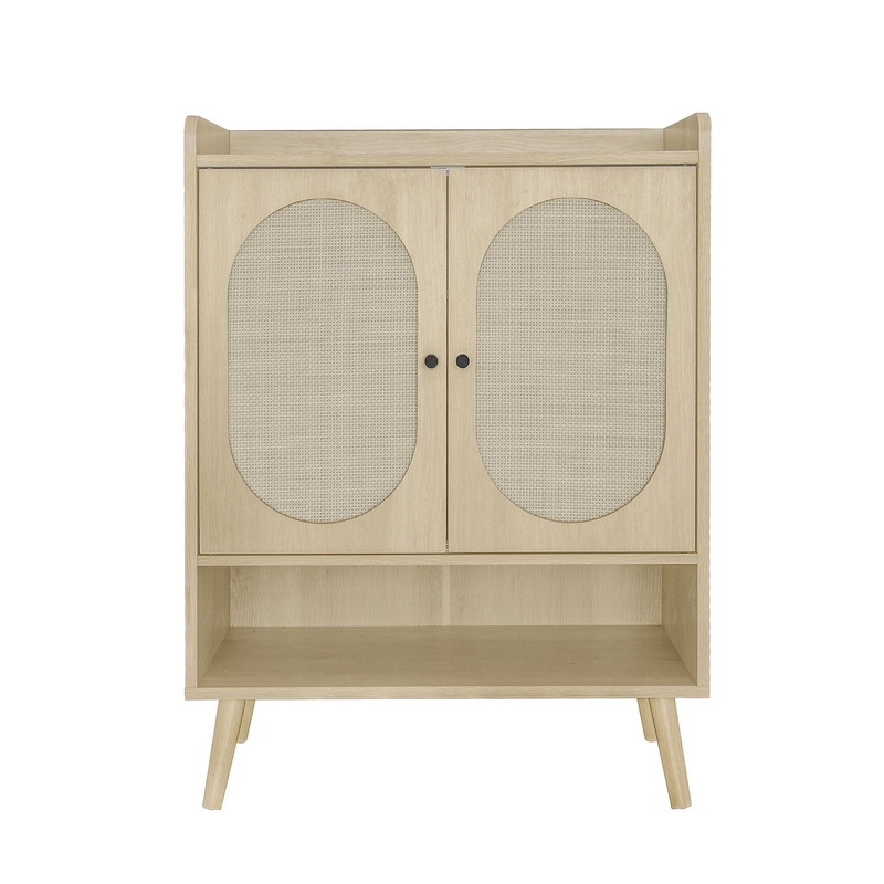 2 Door Shoe Rack, Freestanding, Modern Shoe Storage Cabinet, For Entryway – Natural