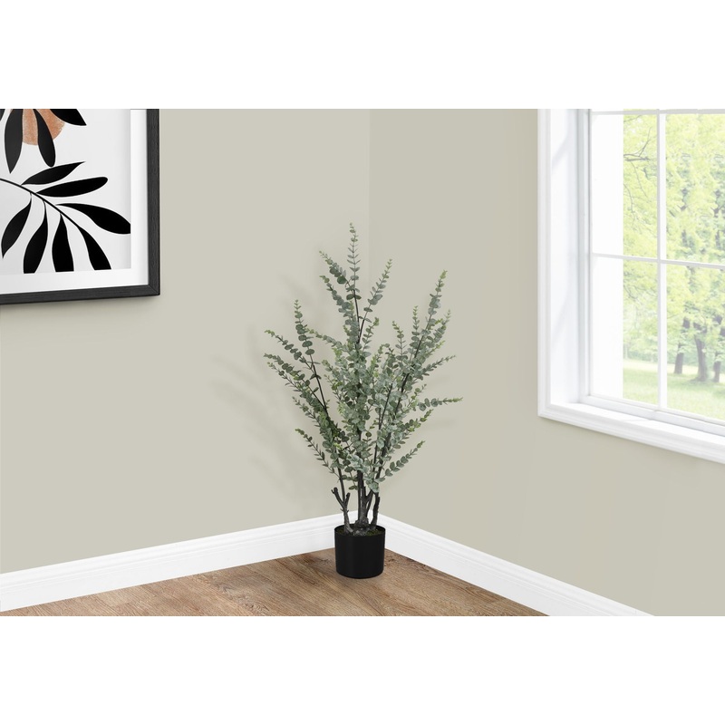 44 Tall, Artificial Plant, Eucalyptus Tree, Indoor, Faux, Fake, Floor, Greenery, Potted, Real Touch, Decorative – Green / Black