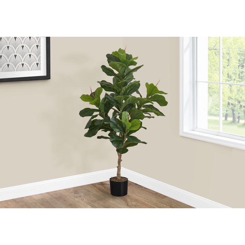 47 Tall, Artificial Plant, Fiddle Tree, Indoor, Faux, Fake, Floor, Greenery, Potted, Real Touch, Decorative – Green / Black