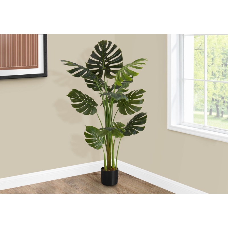 55 Tall, Artificial Plant, Monstera Tree, Indoor, Faux, Fake, Floor, Greenery, Potted, Real Touch, Decorative – Green / Black