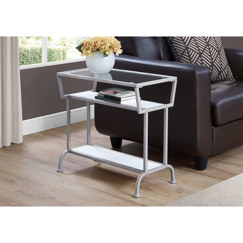 Accent Side Table, Narrow, Small, 2 Tier, Modern – White