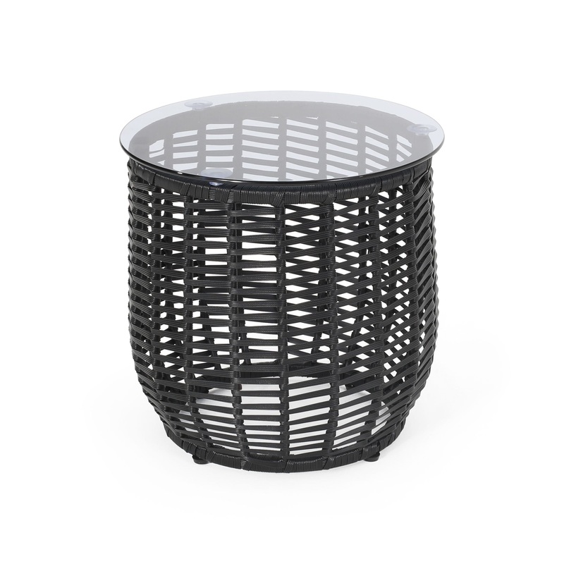 Boho Arias – Side Table With Tempered Glass Top And Rattan Wrap