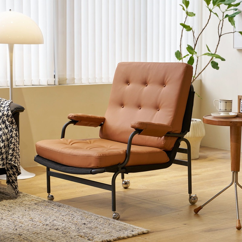Bonded Leather Armchair, Modern Accent Chair High Back, Living Room Chair With Metal Legs And Soft Padded, Sofa Chairs For Home Office, Bedroom, Dining Room – Light Brown