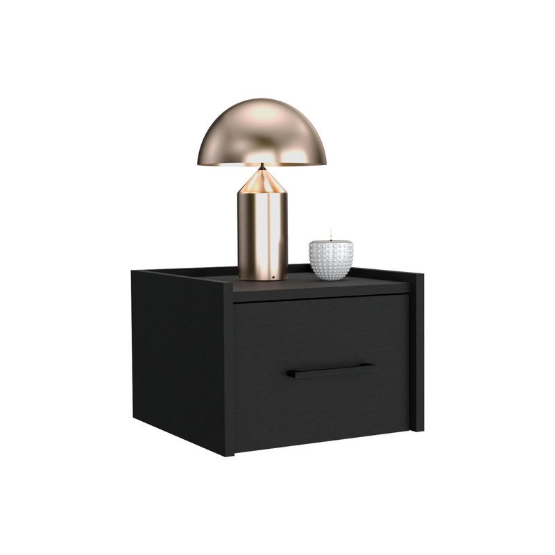 Floating Nightstand, Space Saving Design With Handy Drawer And Surface – Black