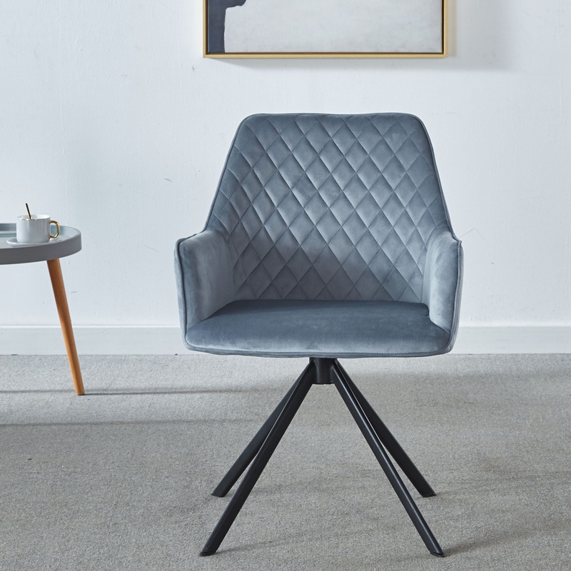 Modern Desk Chair No Wheel, Ergonomic Office Chair Home Office Upholstered Chair, Computer Chair For Bedroom, Reception Room, Living Room With Metal Legs – Blue