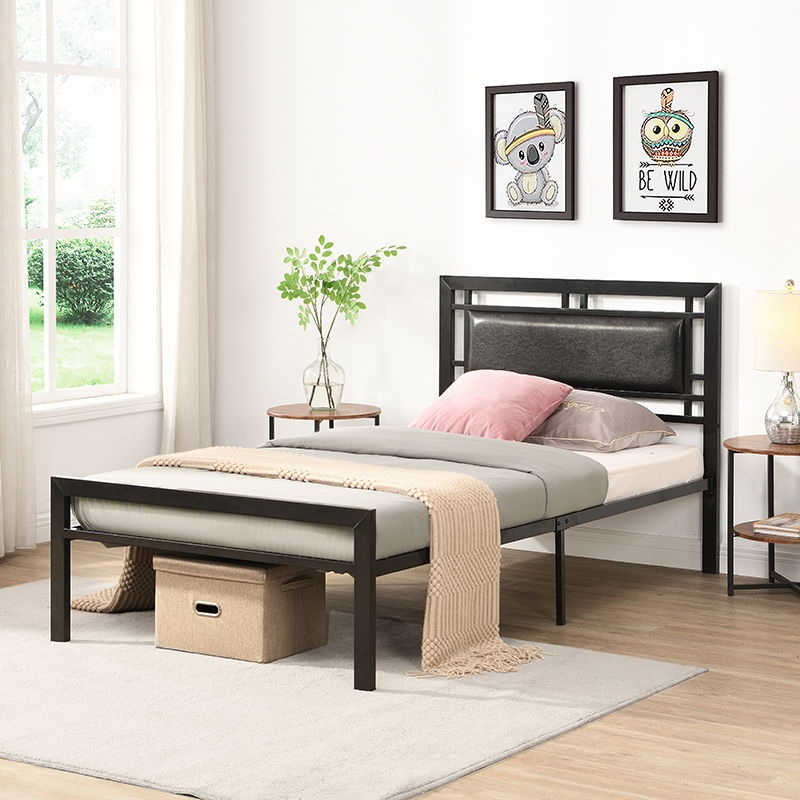 Twin Size Metal Bed Sturdy System, Modern Style And Comfort To Any Bedroom – Black