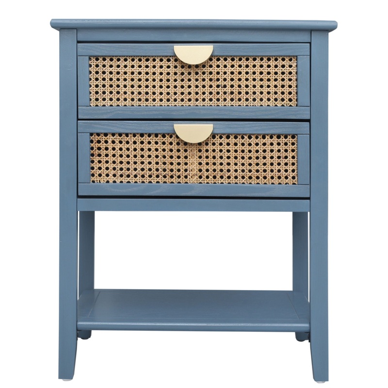2 Drawer Side Table, Natural Rattan
