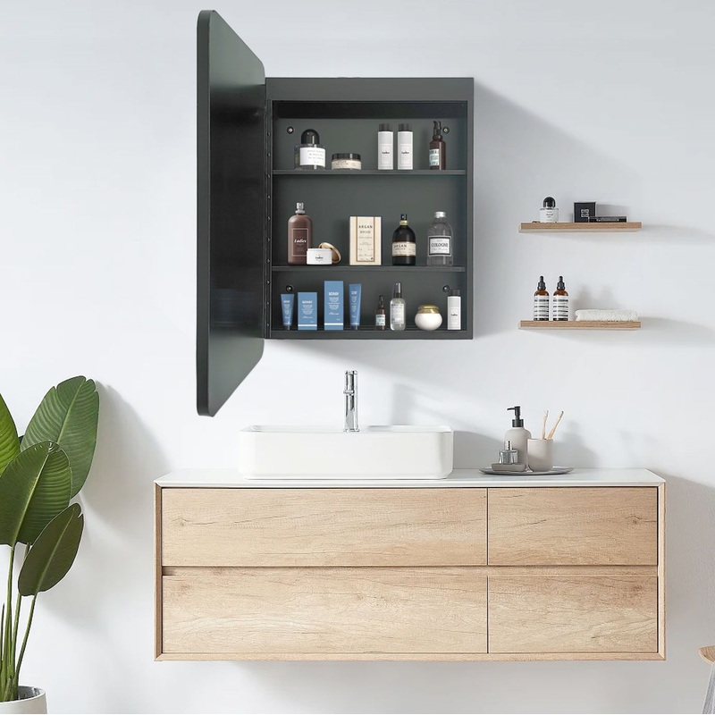 24X30 Led Black Framed Wall Mount Medicine Cabinet With Mirror Anti – Fog Function 3 Colors With Light – Black