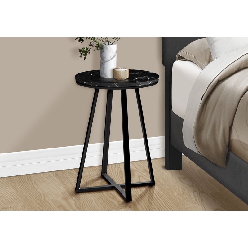 Accent Table, Side, Round Marble Look Contemporary & Modern – Black