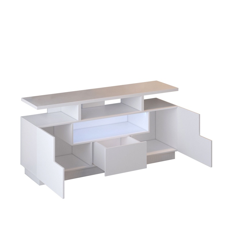 Alexa – Contemporary TV Stand With Lights In Glossy Melamine – White