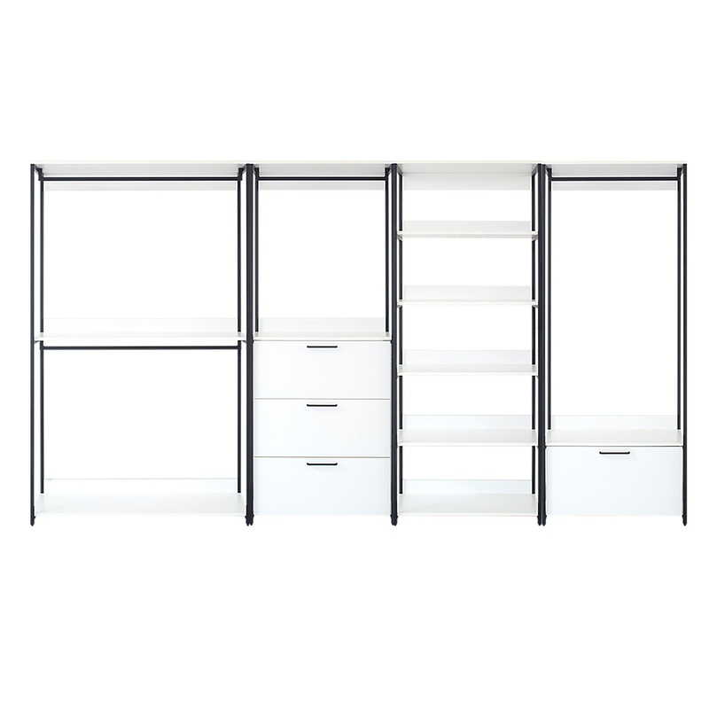 Fiona – Freestanding Walk In Wood Closet System & Metal Frame Durable Storage Solution Melamine – White