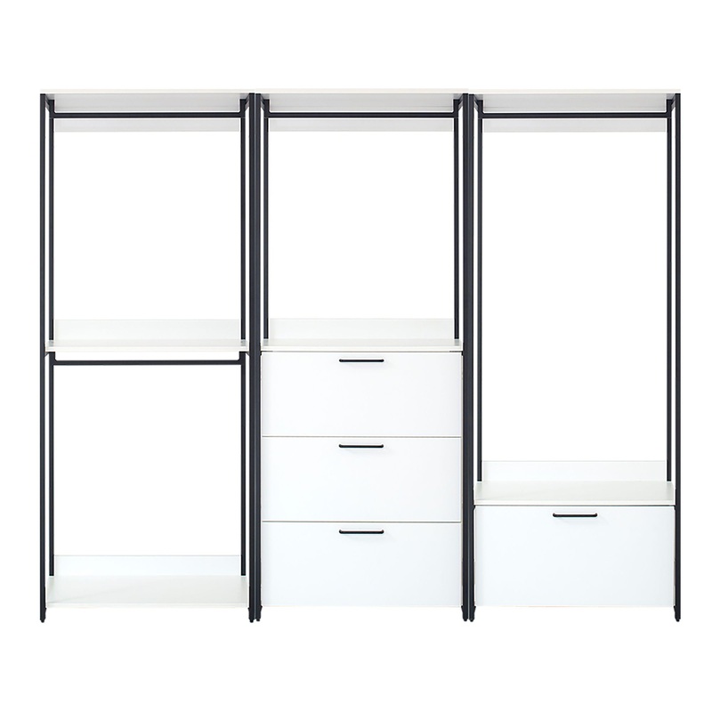 Fiona – Freestanding Walk In Wood Closet System, Metal Frame Melamine – White
