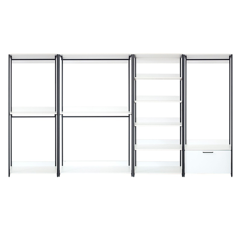 Fiona – Freestanding Walk In Wood Closet System With Metal Frame Durable Storage Solution Melamine – White